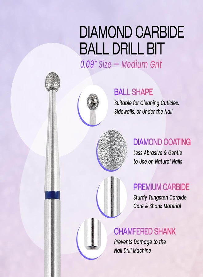 PANA 3/32" Diamond Carbide Ball Bit- Style 02, Medium Grit - Professional Cuticle Nail Drill Bits for Acrylic Gel Nails Dry Manicure Pedicure Shape Remove Tools - Image 3